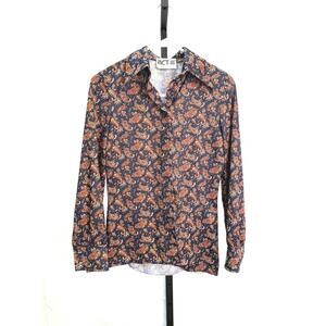 70s Vintage Women's Long Sleeve Button-Up Shirt with Paisley Pattern